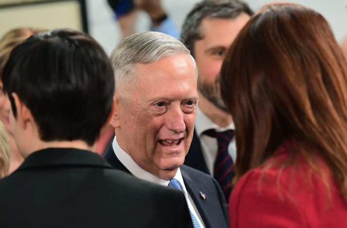 US Defence Minister James Mattis greets officials as he attends a NATO defence ministers meetings at NATO headquarters in Brussels on February 15, 2017. / AFP / EMMANUEL DUNAND (Photo credit should read EMMANUEL DUNAND/AFP/Getty Images)