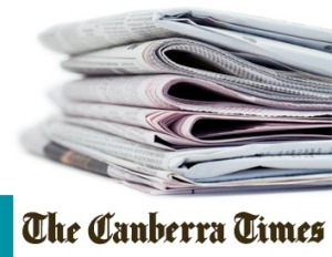 The Canberra Times 1a logo & pile of newspapers LL