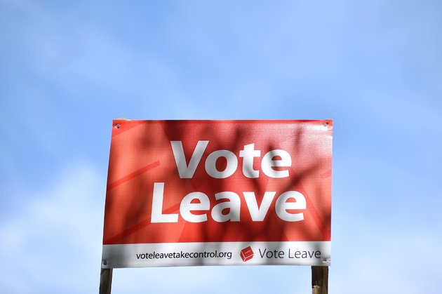 A 'Vote Leave' sign is seen by the roadside near Charing urging people to vote for Brexit in the upcoming EU referendum is seen on the roadside near Charing south east of London on June 16, 2016. Britain goes to the polls in a week on June 23 to vote to leave or remain in the European Union. / AFP / BEN STANSALL (Photo credit should read BEN STANSALL/AFP/Getty Images)