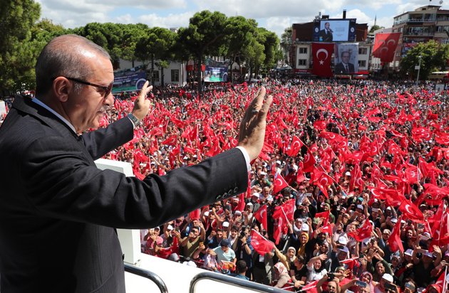 ORDU, TURKEY - AUGUST 11: Turkish President Recep Tayyip Erdogan addresses citizens in Unye district during his visit to the flood hit province of Ordu, in the Black Sea Region of Turkey on August 11, 2018. (Photo by Cem Oksuz/Anadolu Agency/Getty Images)